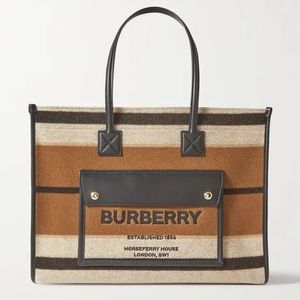 Burberry Medium Brown Black Tan Wool Tote Bag Purse